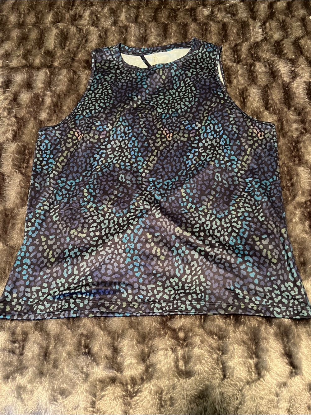 Women’s Fabletics Blake Open Back Tank Navy Leopard, size Large